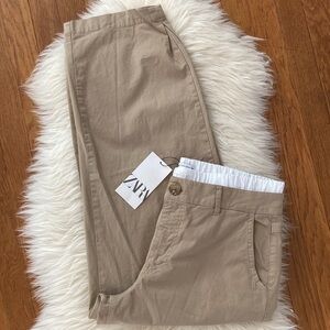 Zara High-Waist Boxer Trim Flap Pocket Cropped Chino Pants